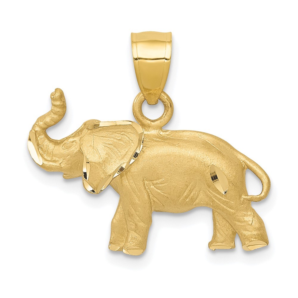 14k Yellow Gold Diamond-cut Elephant Necklace Charm Pendant, unisex